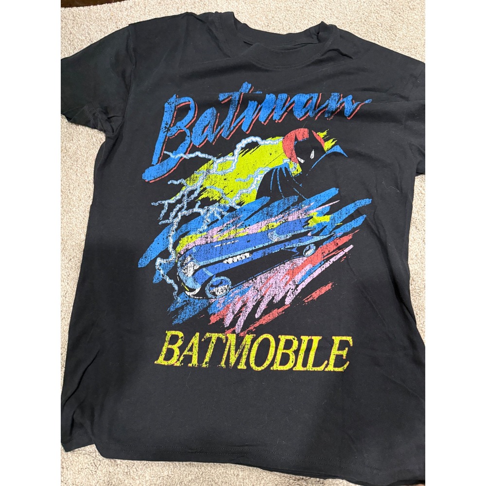 Batman Batmobile Graphic T-Shirt Mens Medium Black Retro DC Comics‎ Short Sleeve